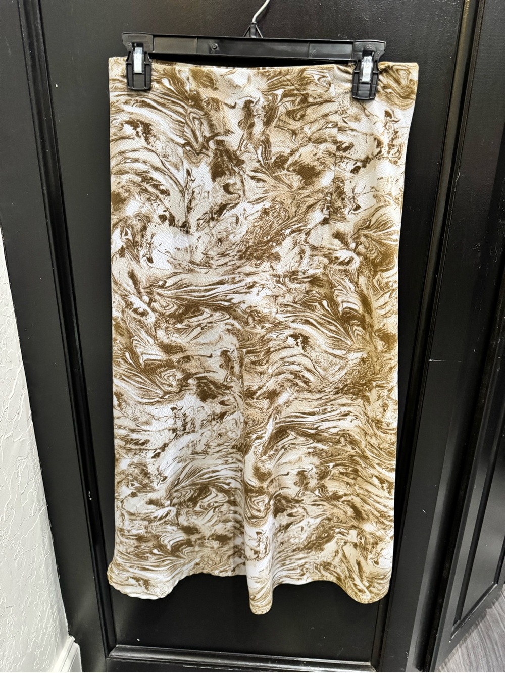 Rachel Zoe Brown and White Marble-Print Midi Skirt